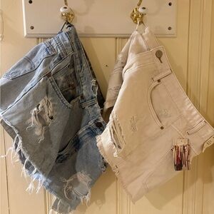 Distressed Denim and Cream Shorts